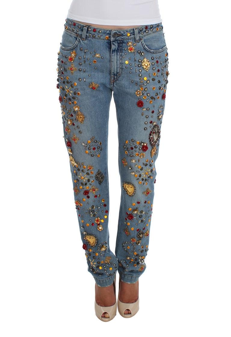 Dolce & Gabbana Enchanted Sicily Crystal Heart Boyfriend Jeans - Arichezz.store