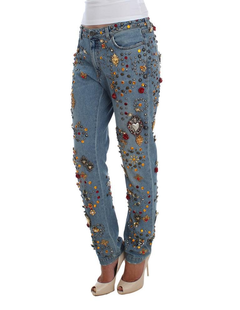 Dolce & Gabbana Enchanted Sicily Crystal Heart Boyfriend Jeans - Arichezz.store