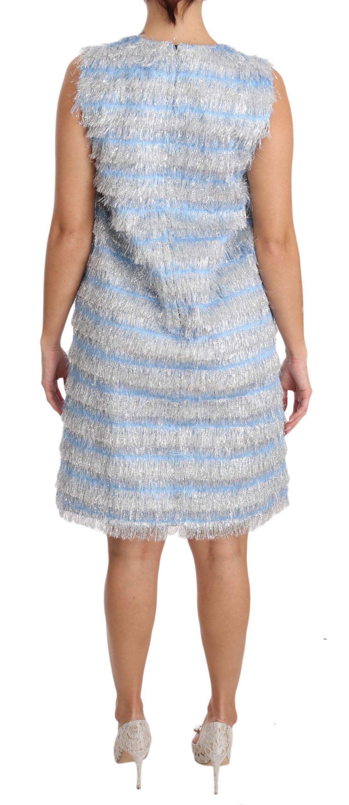 Dolce & Gabbana Elegant Light Blue Fringe Shift Dress - Arichezz.store