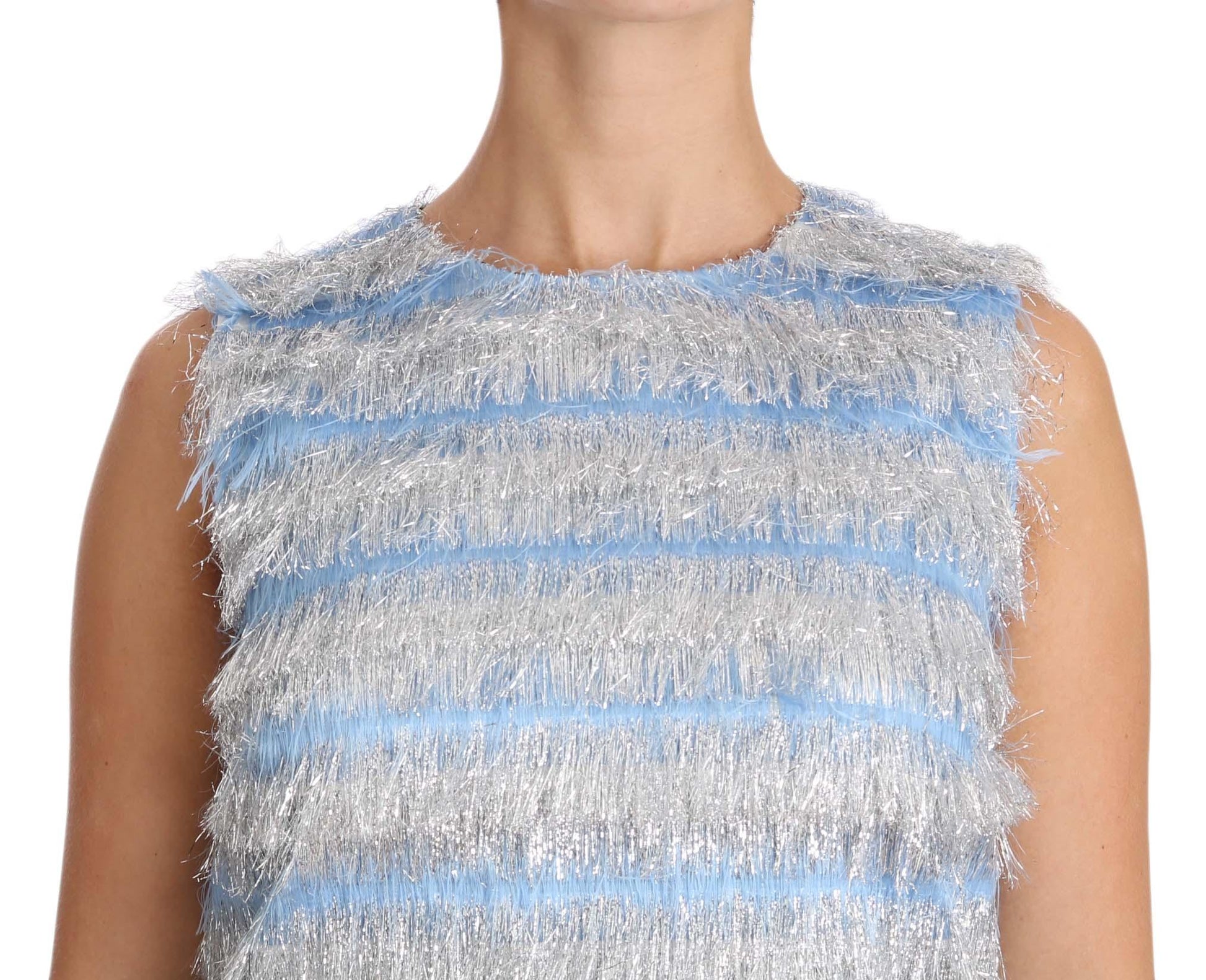 Dolce & Gabbana Elegant Light Blue Fringe Shift Dress - Arichezz.store