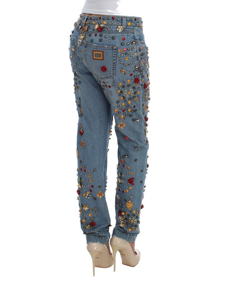 Dolce & Gabbana Enchanted Sicily Crystal Heart Boyfriend Jeans - Arichezz.store