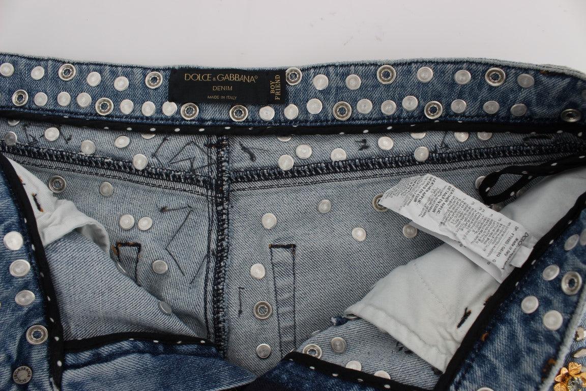 Dolce & Gabbana Enchanted Sicily Crystal Heart Boyfriend Jeans - Arichezz.store