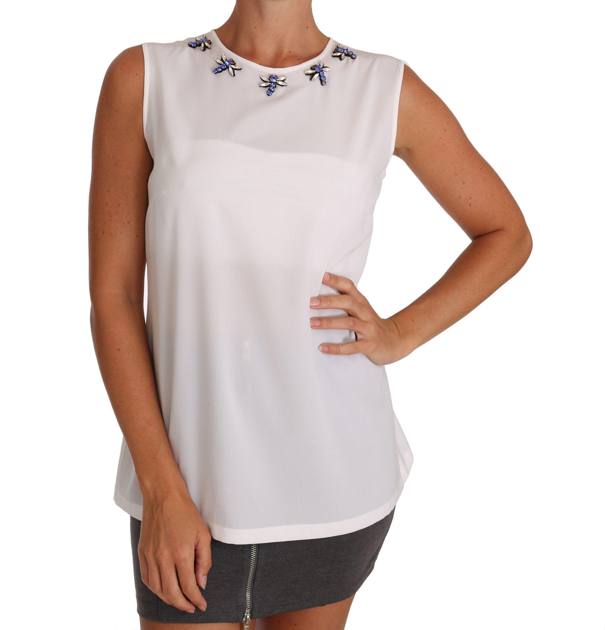 Dolce & Gabbana Elegant Embellished Sleeveless Silk Blouse - Arichezz.store