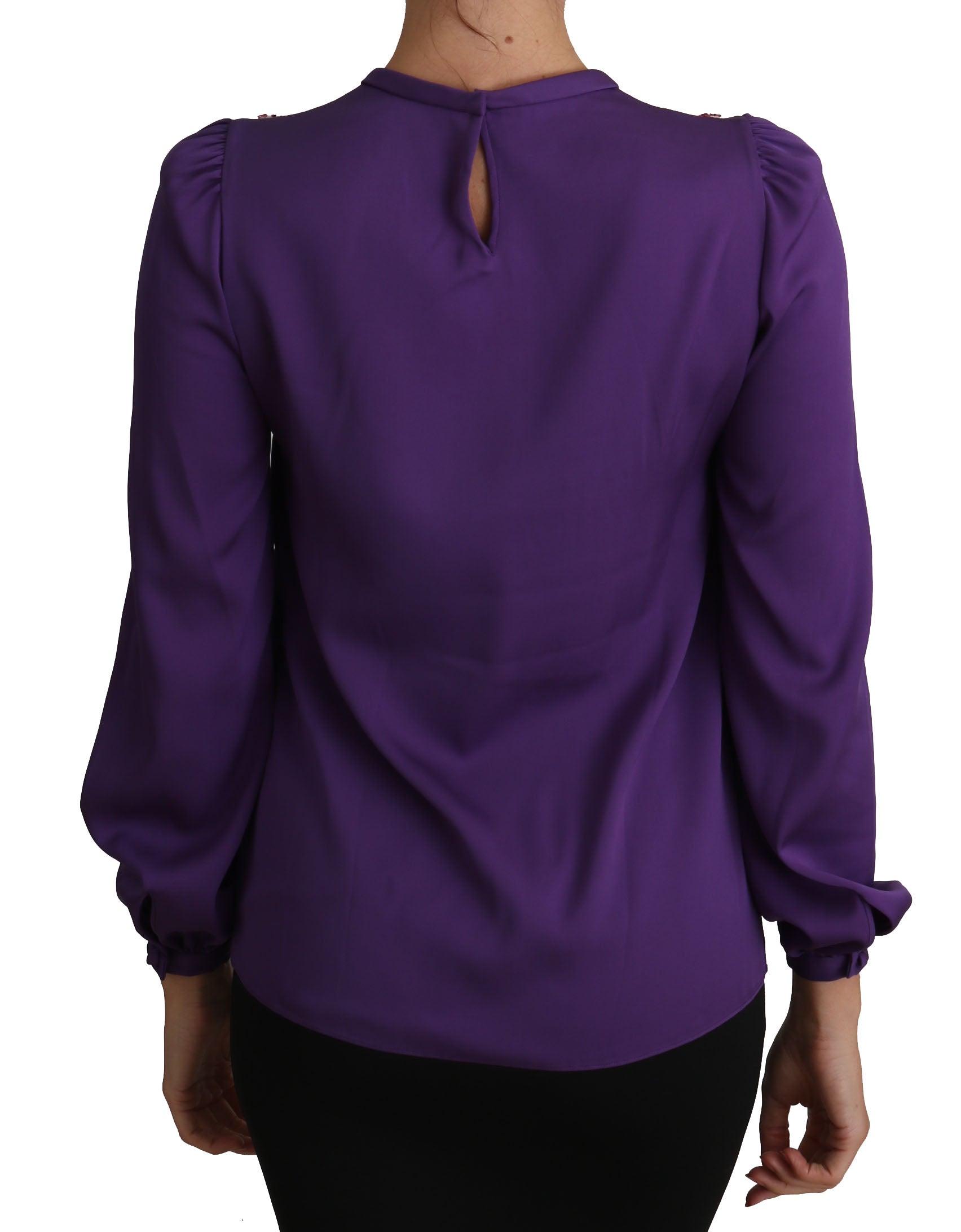 Dolce & Gabbana Enchanted Purple Silk Crystal Blouse - Arichezz.store