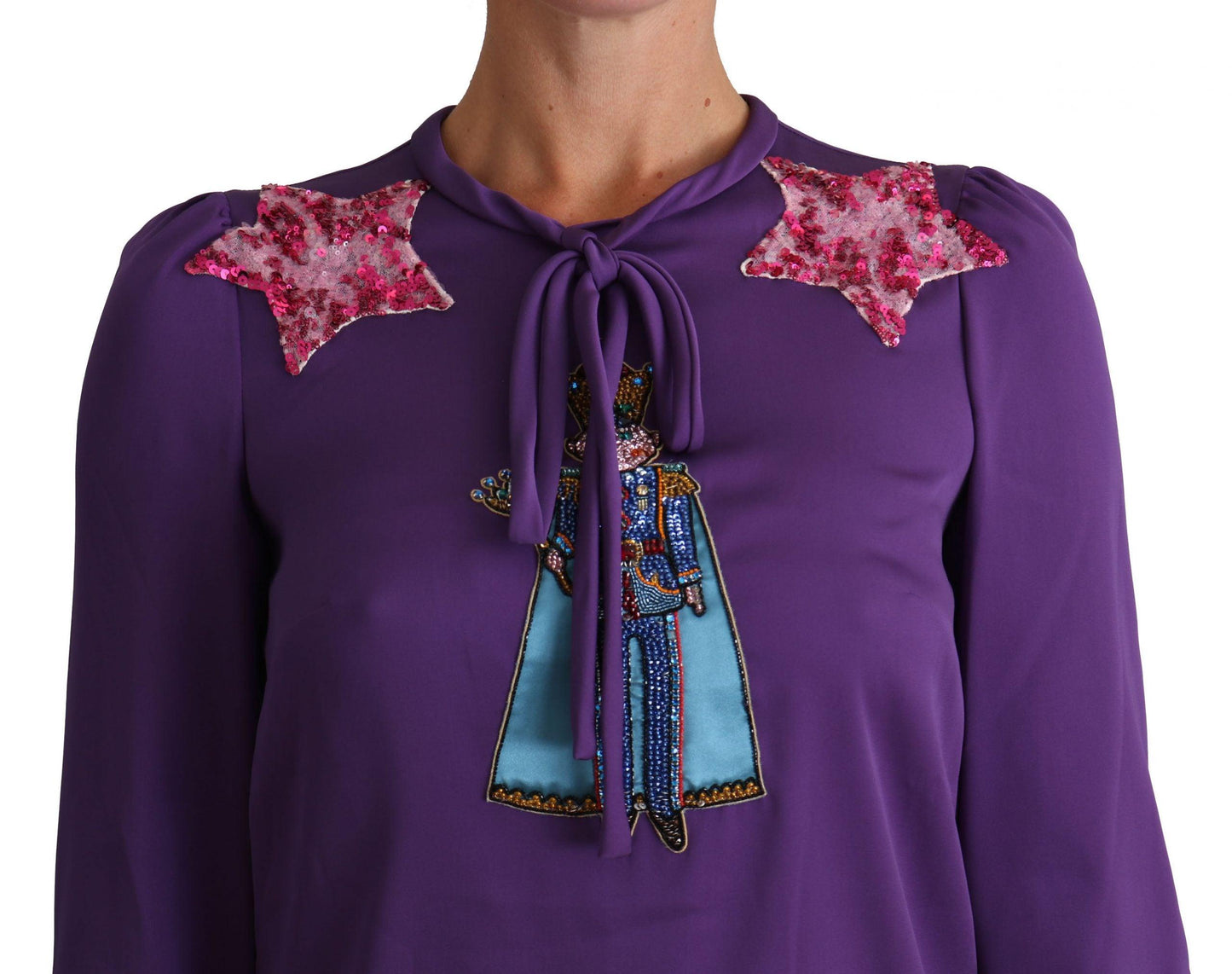 Dolce & Gabbana Enchanted Purple Silk Crystal Blouse - Arichezz.store