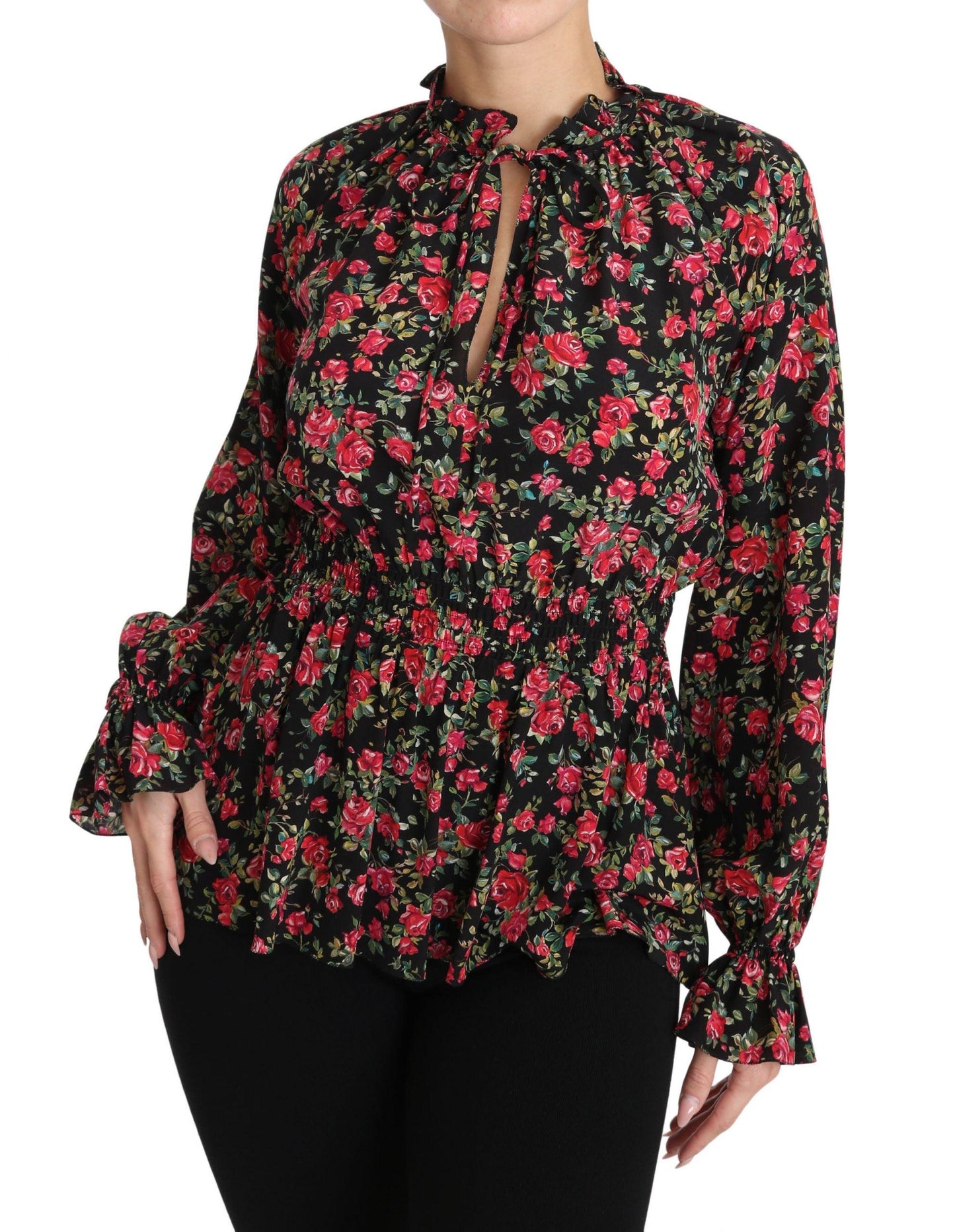 Dolce & Gabbana Elegant Black Floral Silk Shirt - Arichezz.store