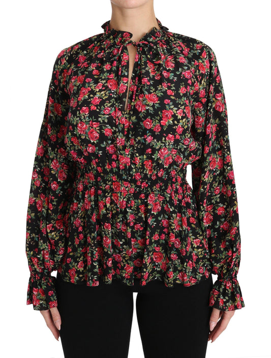 Dolce & Gabbana Elegant Black Floral Silk Shirt - Arichezz.store