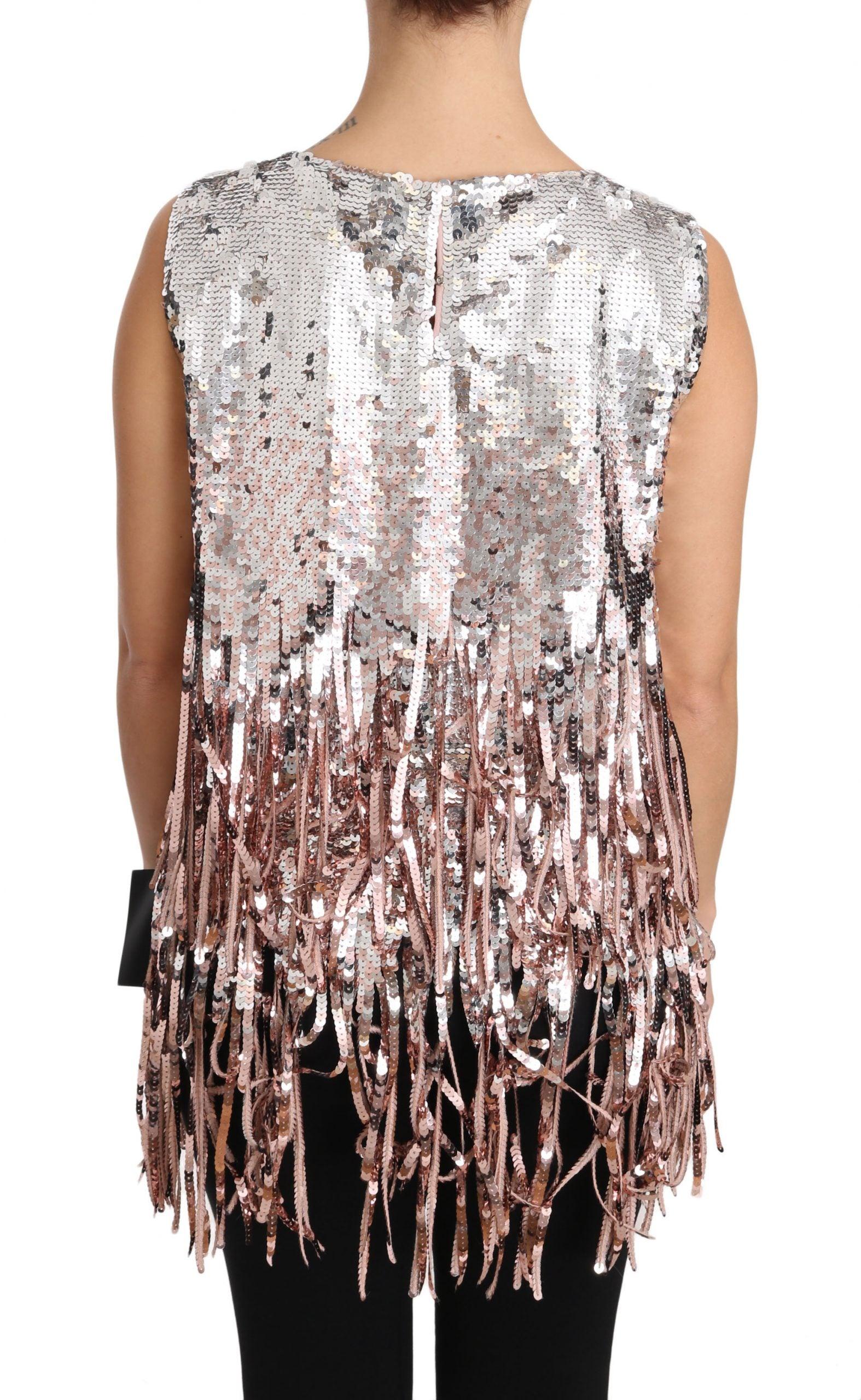 Dolce & Gabbana Golden Pink Sequined Fringe Elegance Top - Arichezz.store