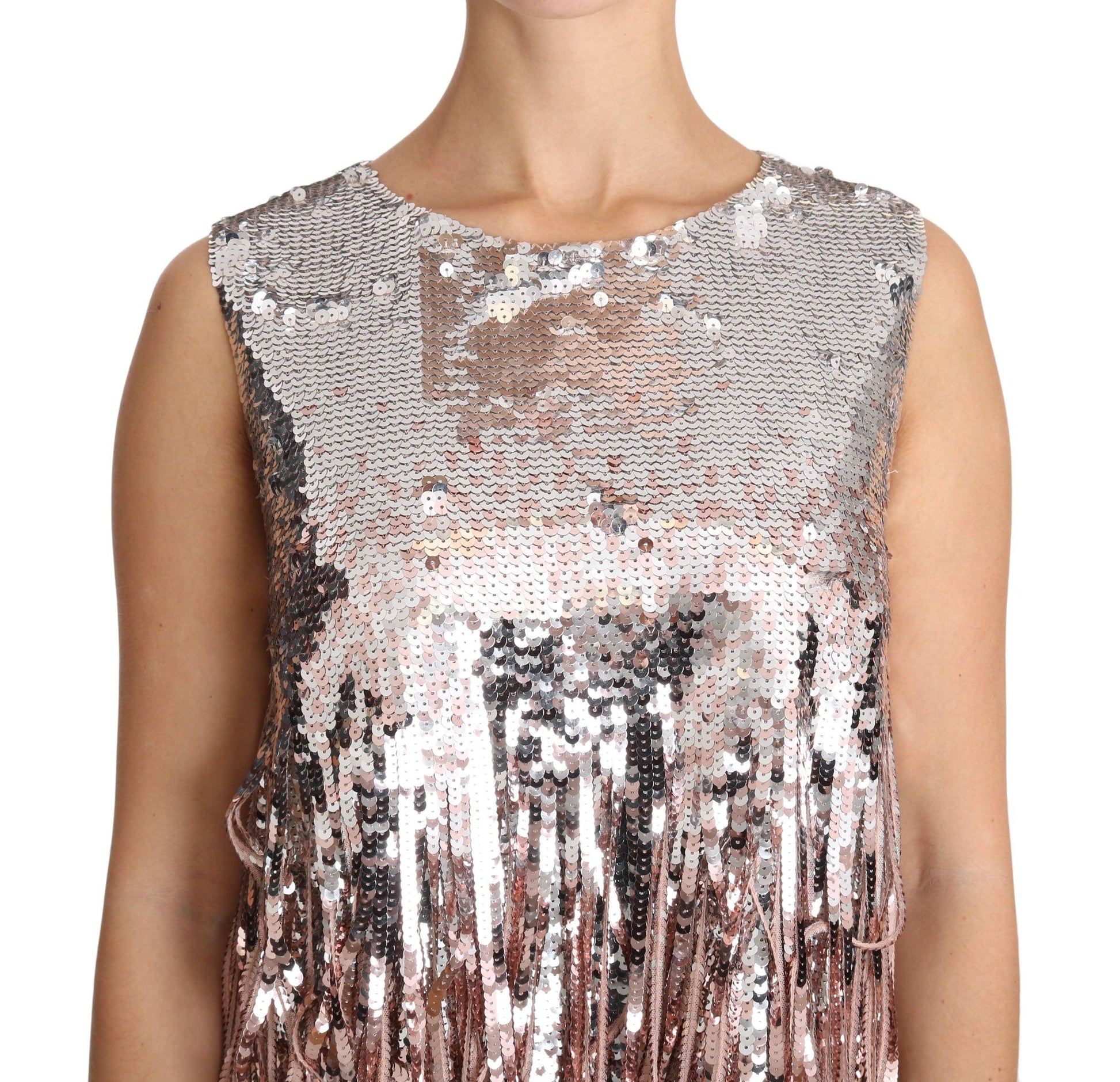 Dolce & Gabbana Golden Pink Sequined Fringe Elegance Top - Arichezz.store