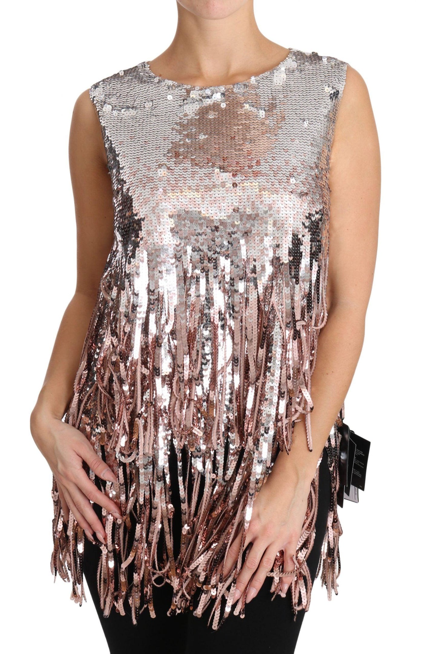 Dolce & Gabbana Golden Pink Sequined Fringe Elegance Top - Arichezz.store