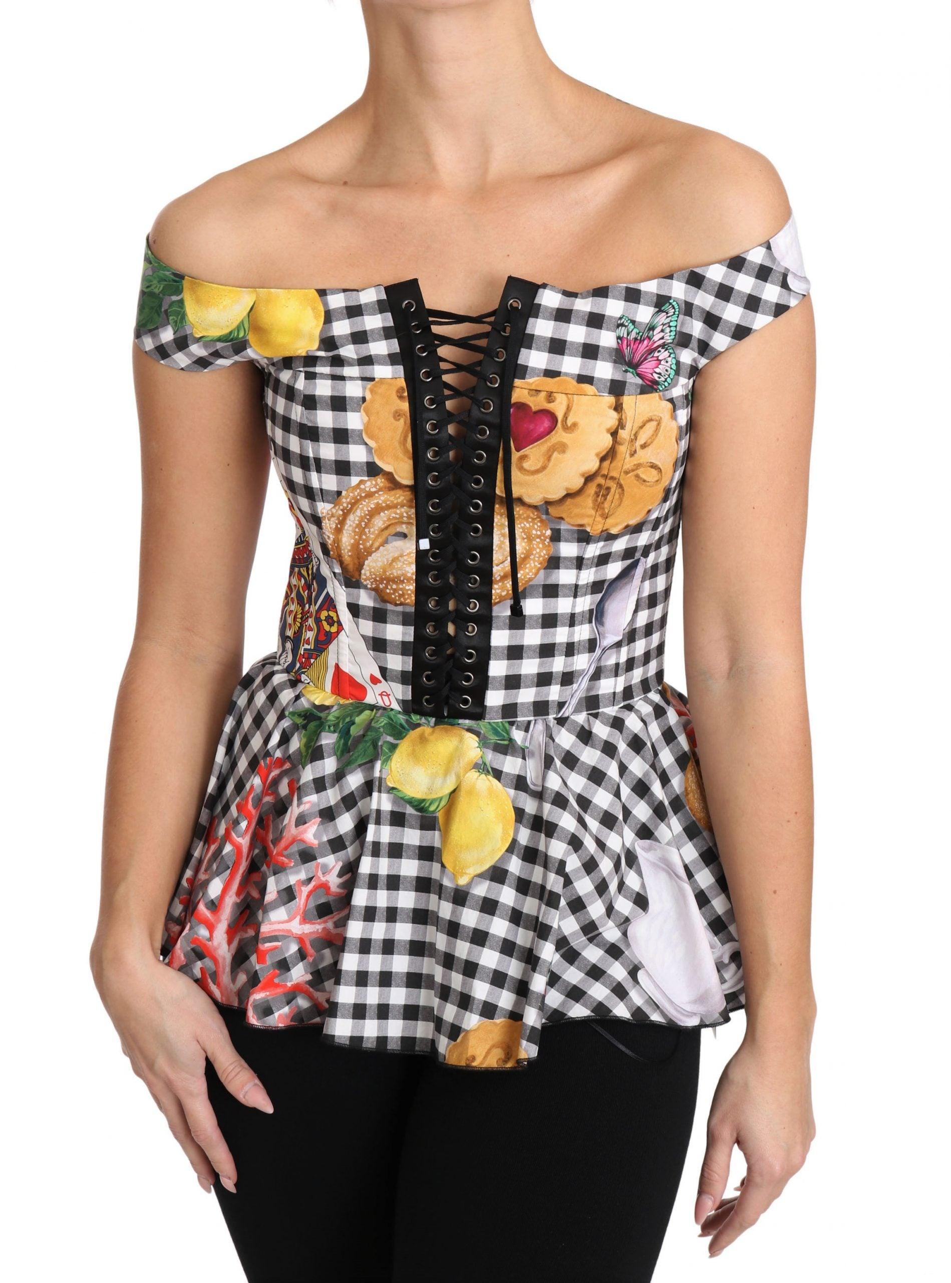 Dolce & Gabbana Chic Checkered Corset Top Blouse - Arichezz.store