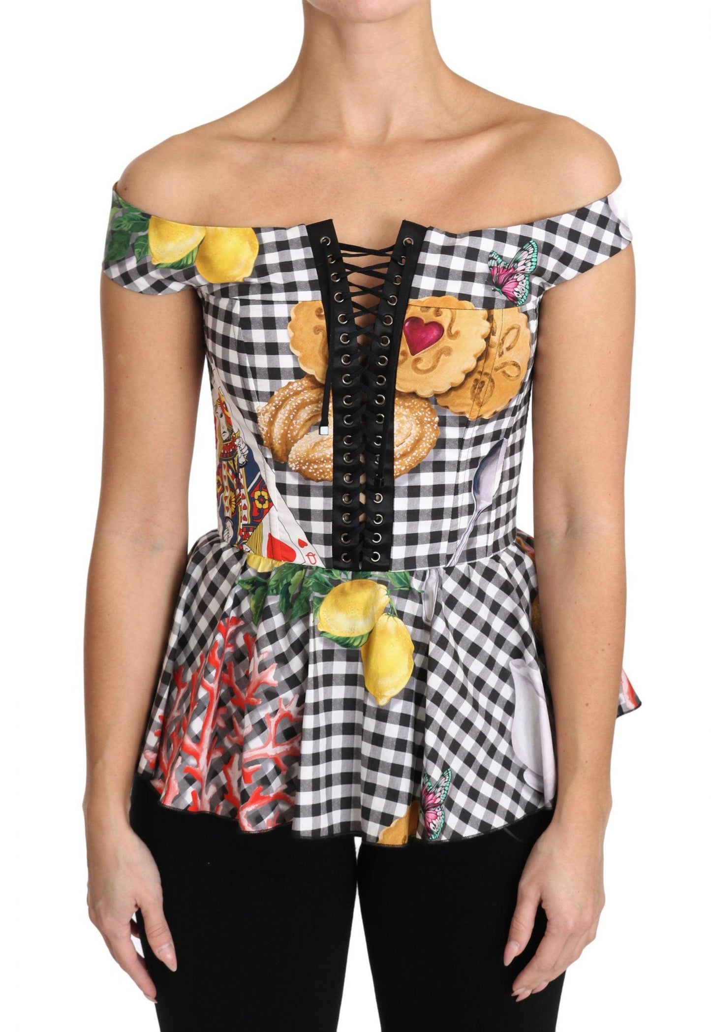 Dolce & Gabbana Chic Checkered Corset Top Blouse - Arichezz.store