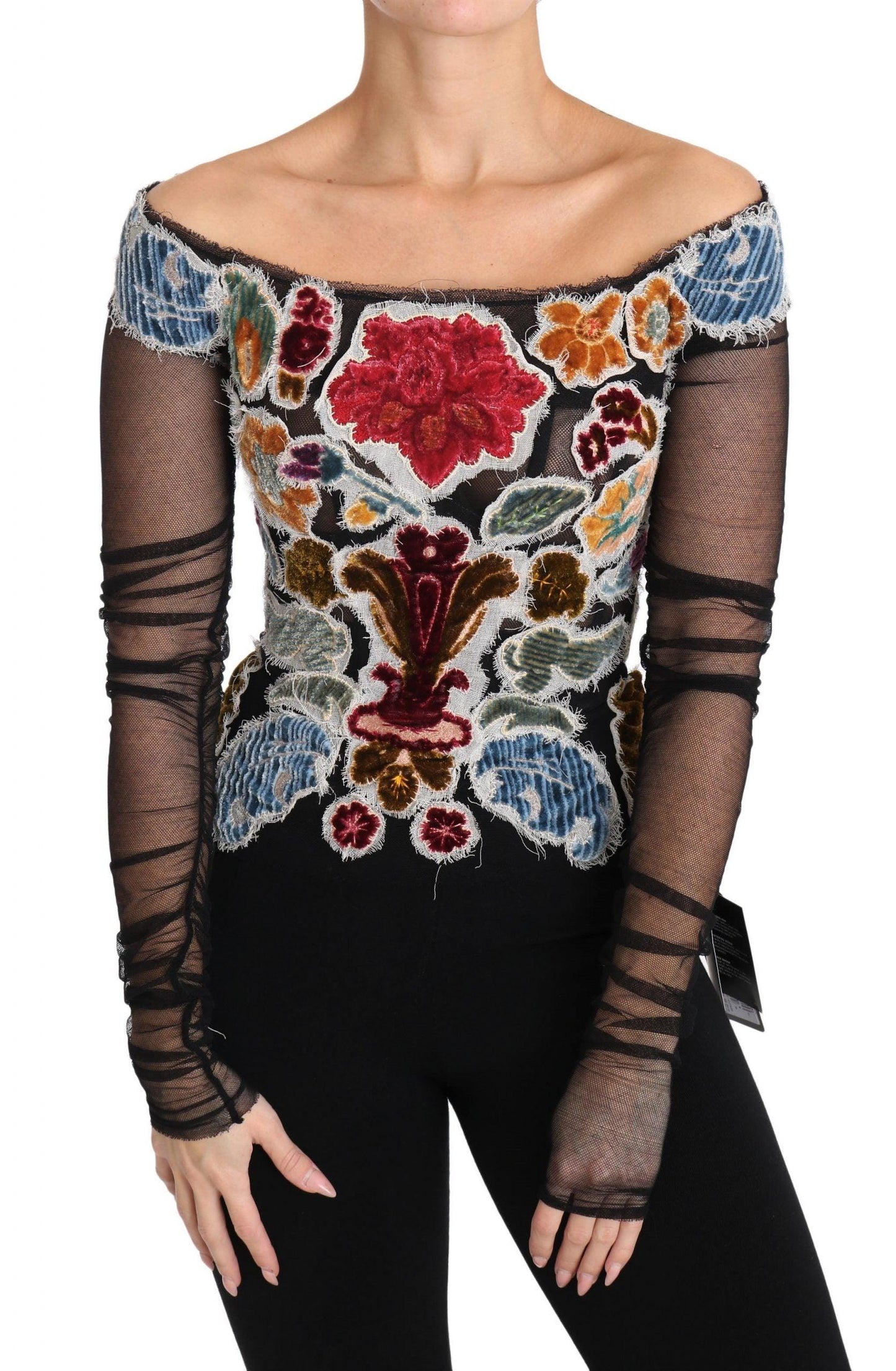 Dolce & Gabbana Elegant Floral Applique Long Sleeve Top - Arichezz.store