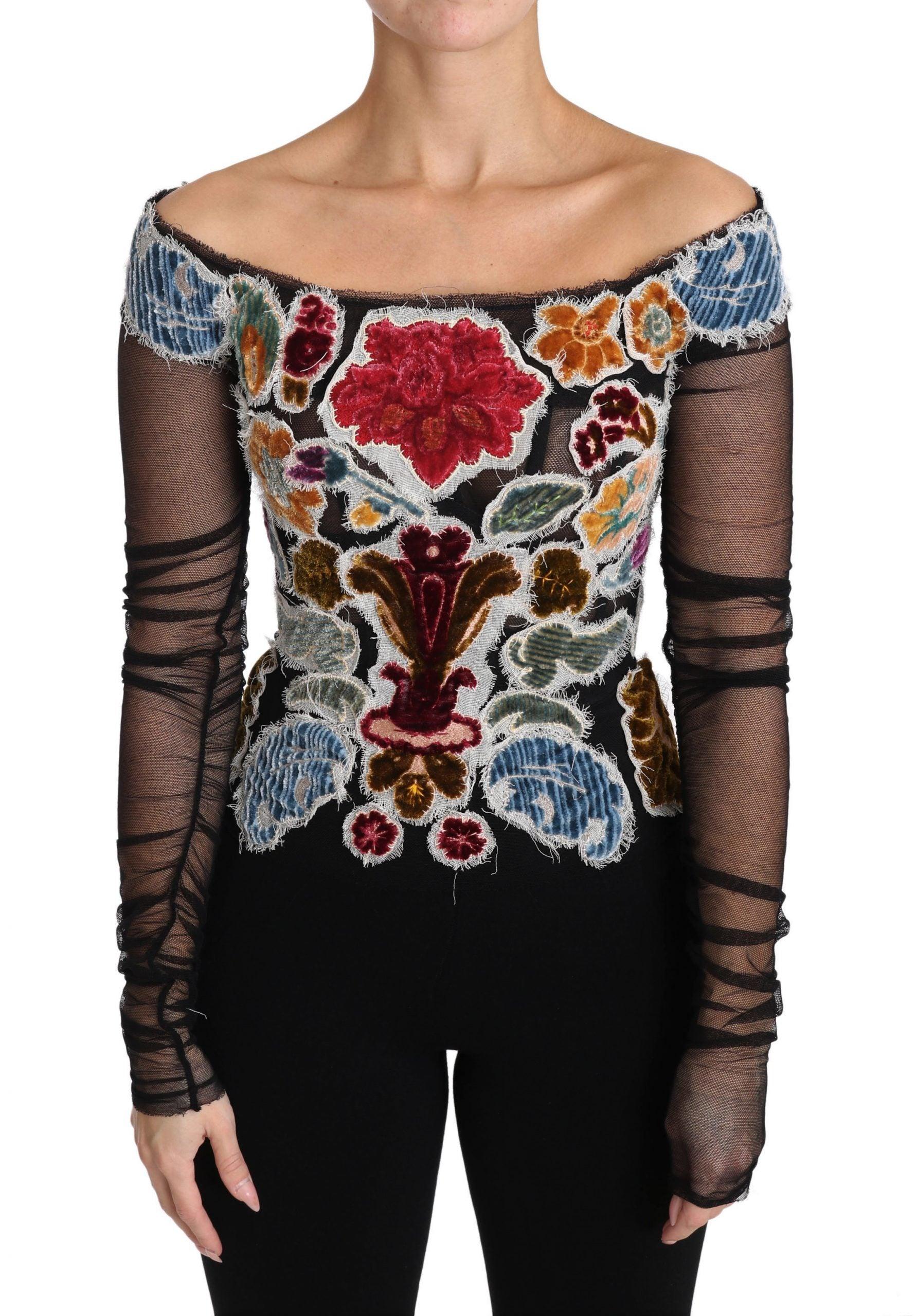 Dolce & Gabbana Elegant Floral Applique Long Sleeve Top - Arichezz.store