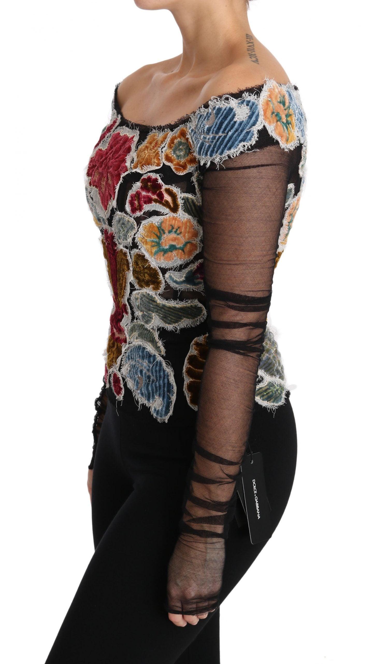 Dolce & Gabbana Elegant Floral Applique Long Sleeve Top - Arichezz.store