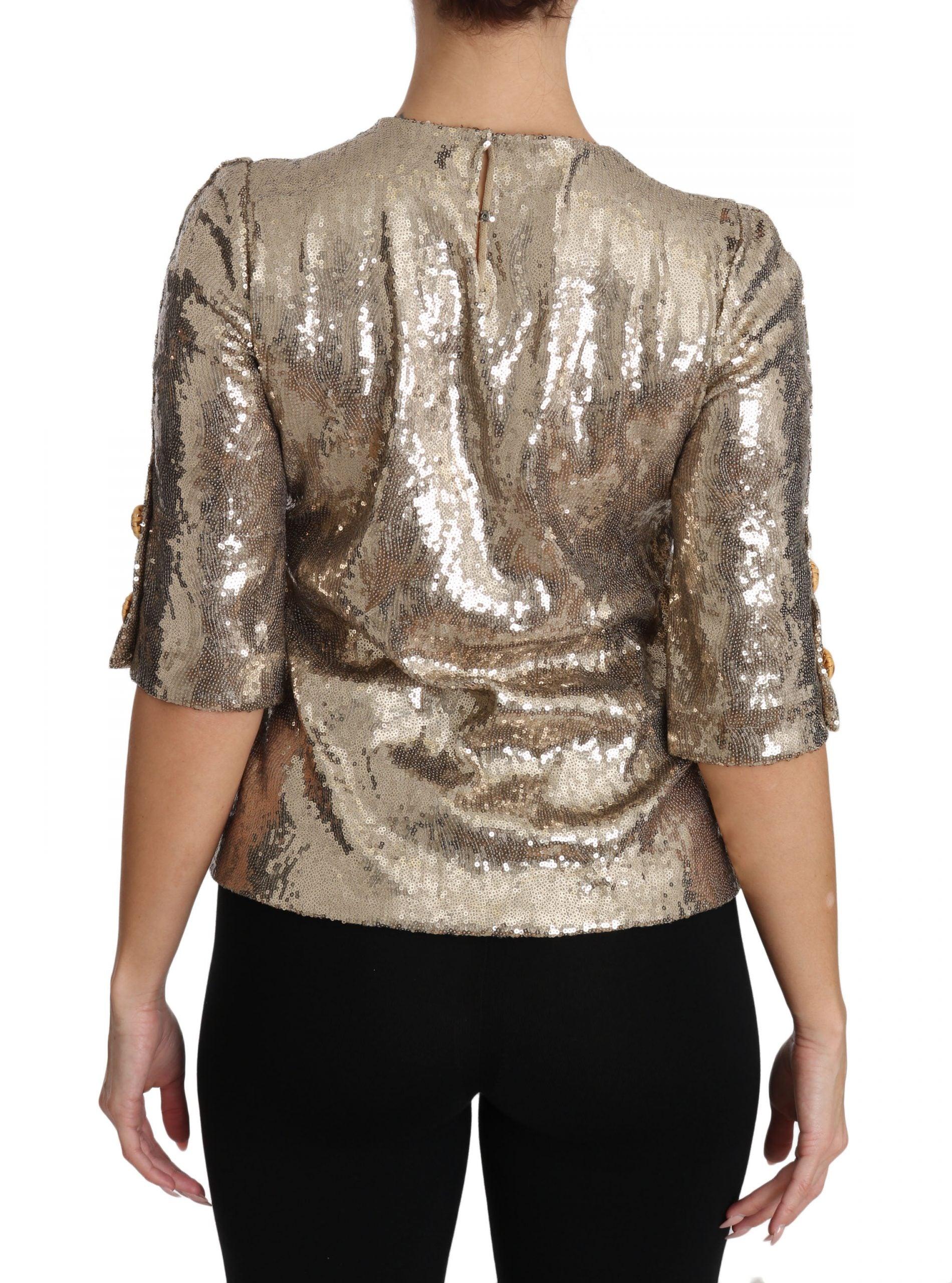 Dolce & Gabbana Gold Parrot Motif Crewneck Blouse with Crystals - Arichezz.store