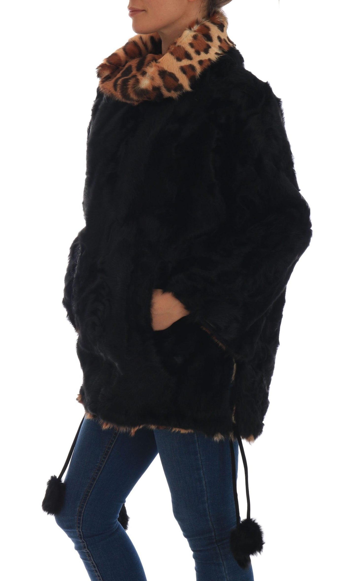 Dolce & Gabbana Elegant Black Lamb Fur Short Coat - Arichezz.store