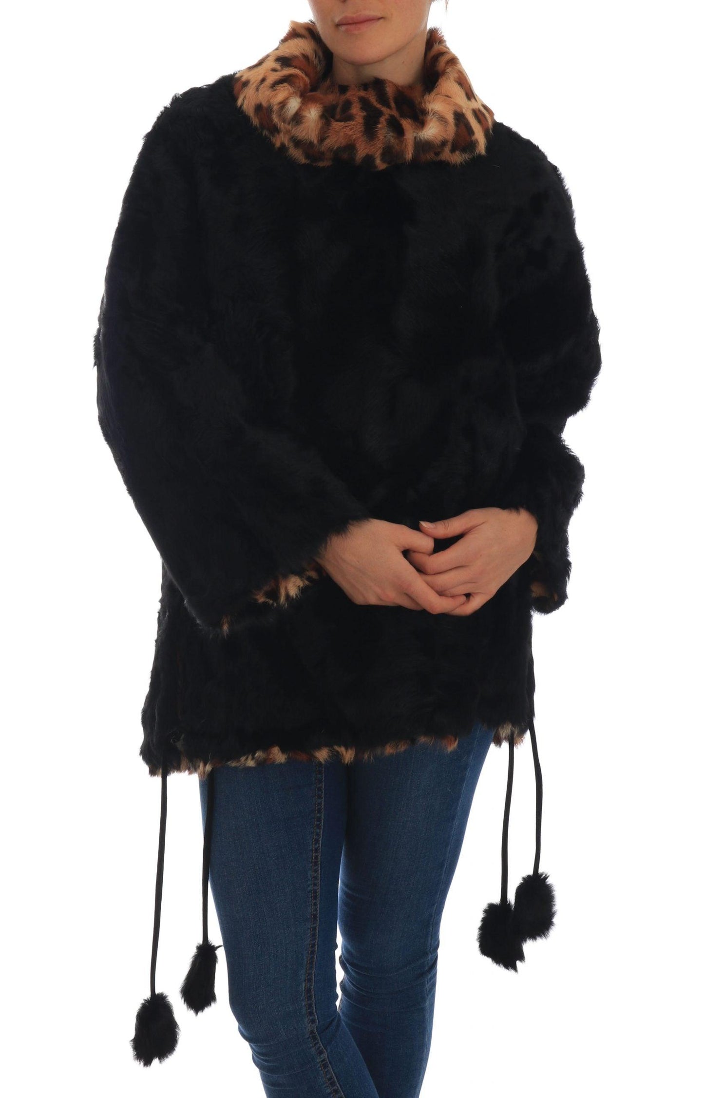 Dolce & Gabbana Elegant Black Lamb Fur Short Coat - Arichezz.store