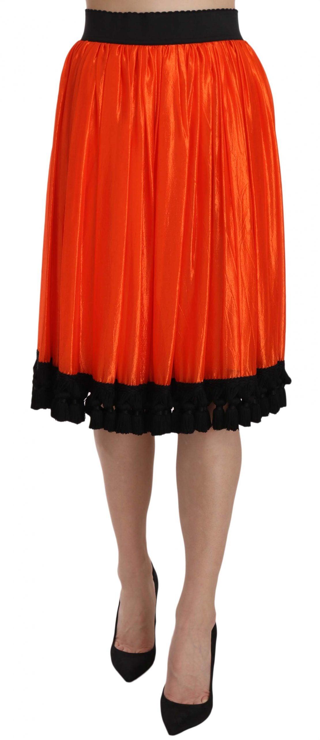 Dolce & Gabbana High-Waist Black & Orange Knee-Length Skirt - Arichezz.store