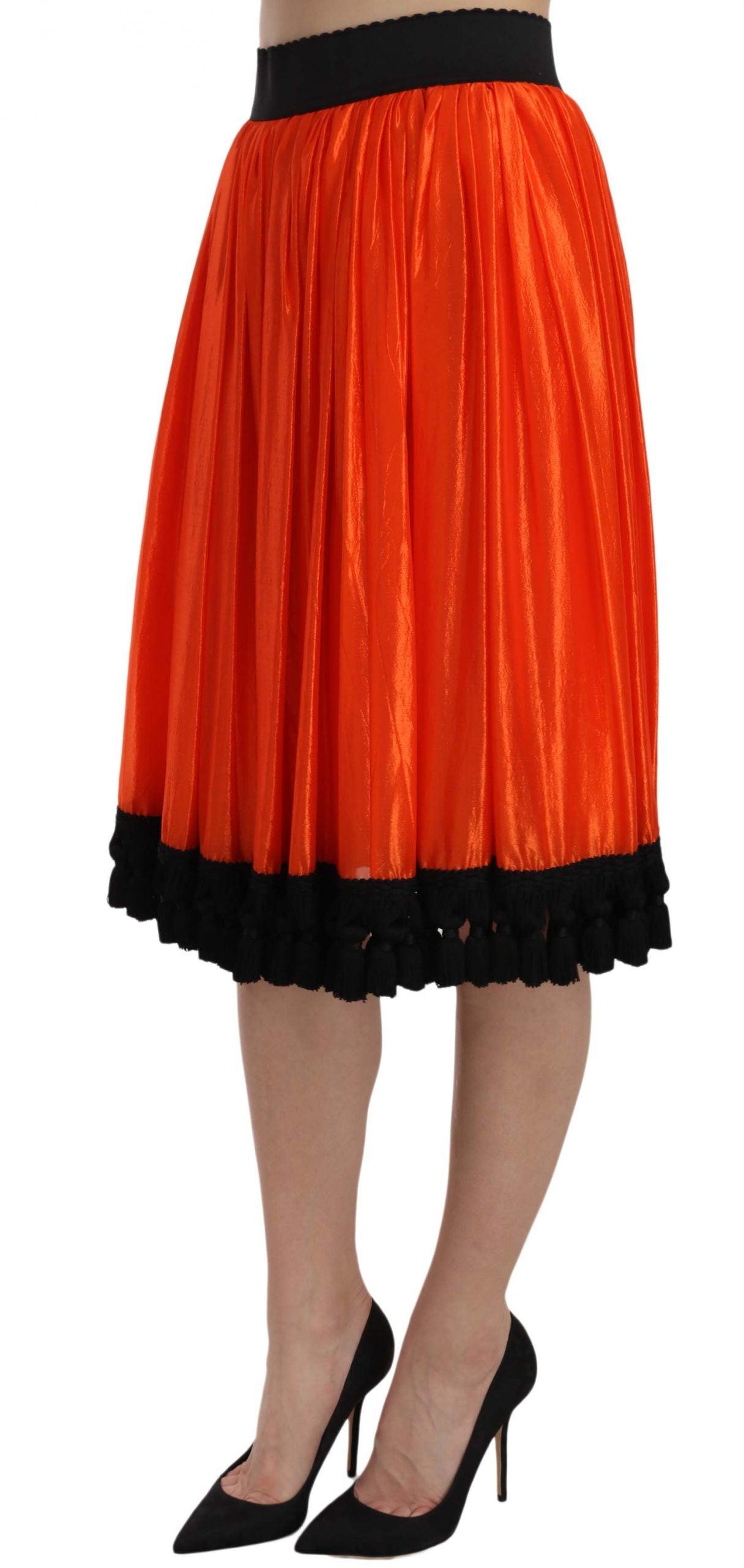 Dolce & Gabbana High-Waist Black & Orange Knee-Length Skirt - Arichezz.store