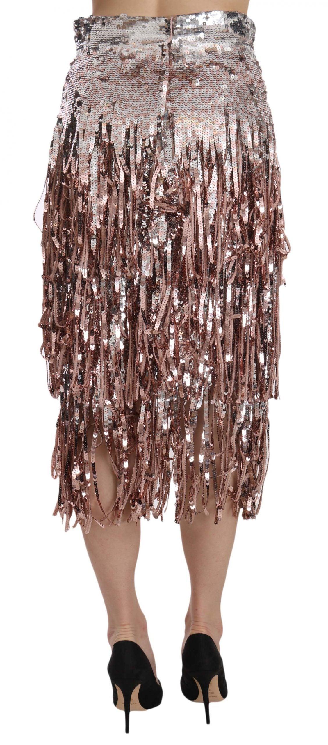 Dolce & Gabbana Metallic Sequin Tulle High-Waist Midi Skirt - Arichezz.store