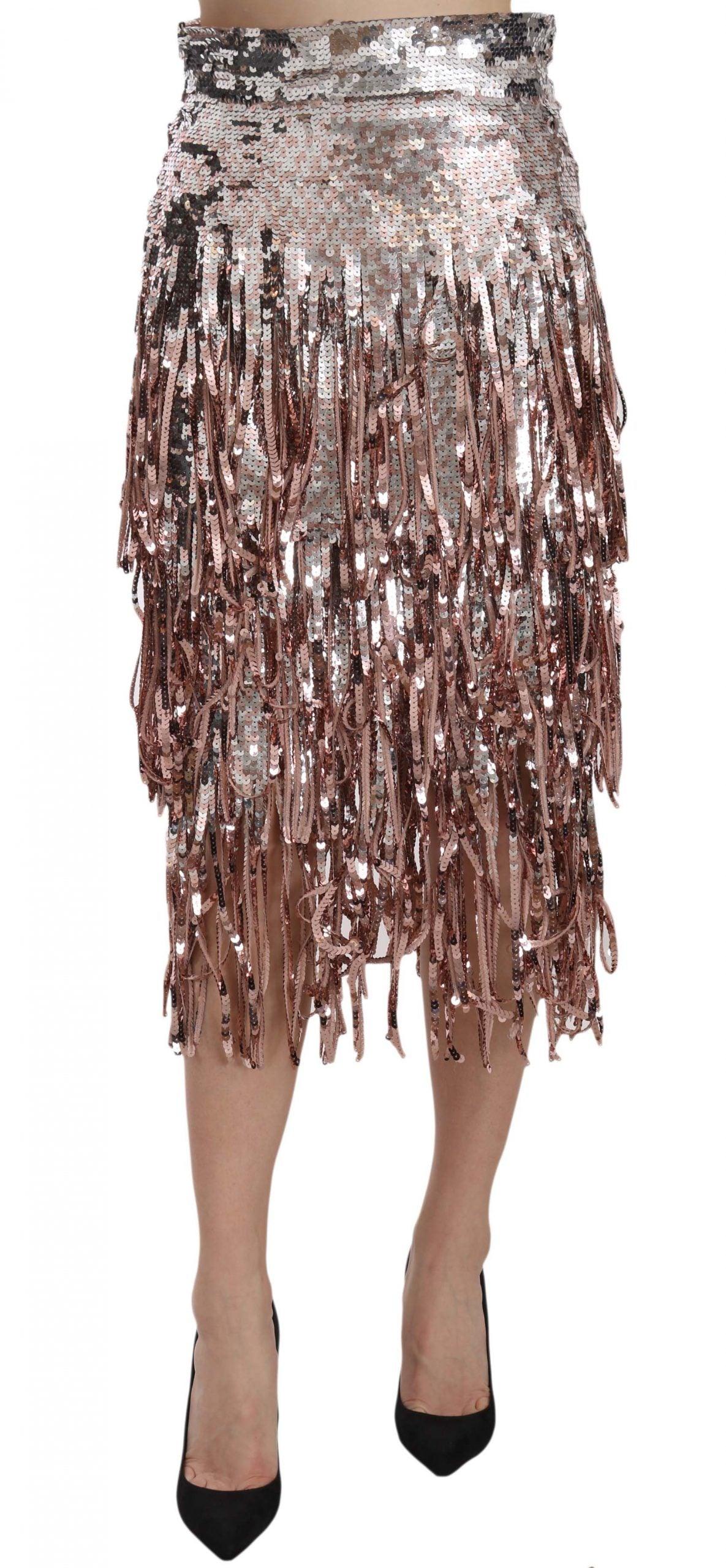 Dolce & Gabbana Metallic Sequin Tulle High-Waist Midi Skirt - Arichezz.store