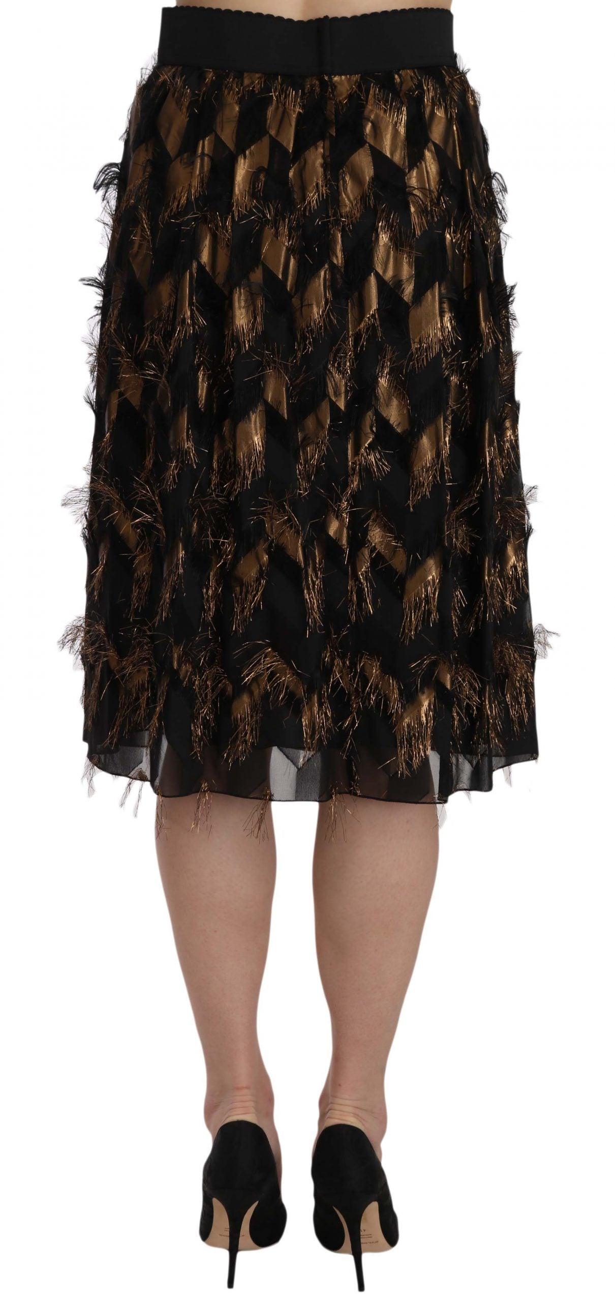 Dolce & Gabbana Elegant Gold Black Silk Blend High Waist Skirt - Arichezz.store