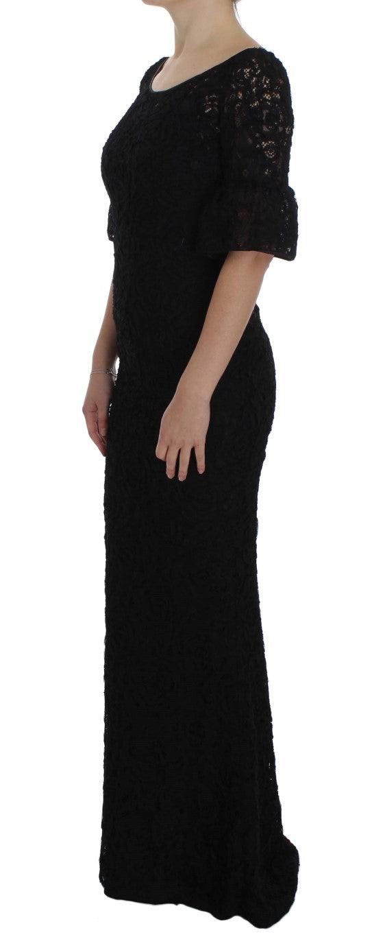 Dolce & Gabbana Elegant Black Floral Lace Maxi Dress - Arichezz.store