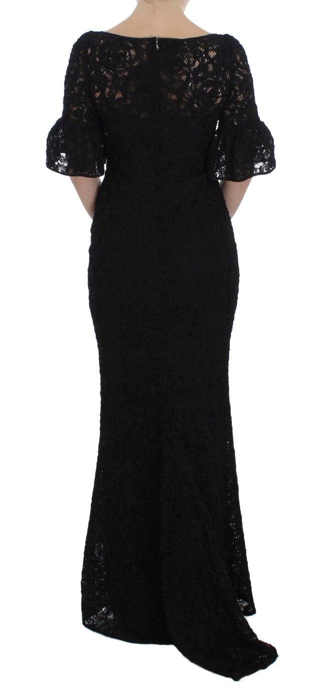 Dolce & Gabbana Elegant Black Floral Lace Maxi Dress - Arichezz.store