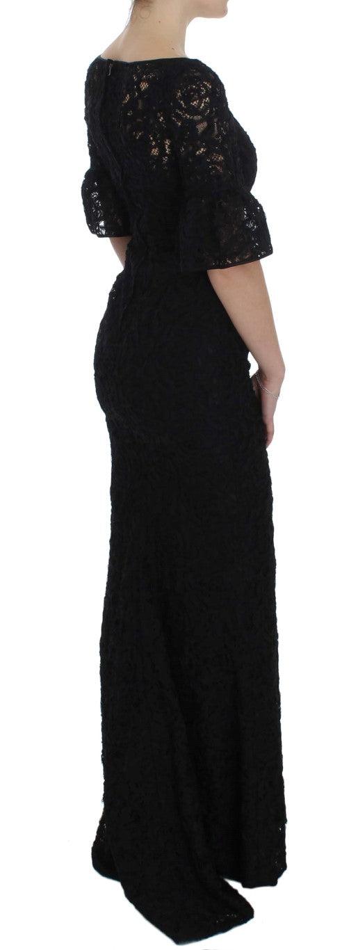 Dolce & Gabbana Elegant Black Floral Lace Maxi Dress - Arichezz.store