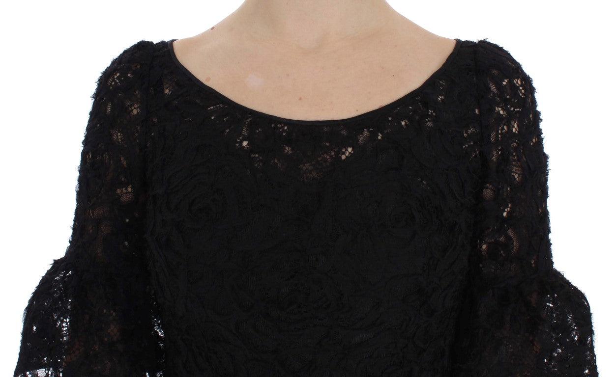 Dolce & Gabbana Elegant Black Floral Lace Maxi Dress - Arichezz.store