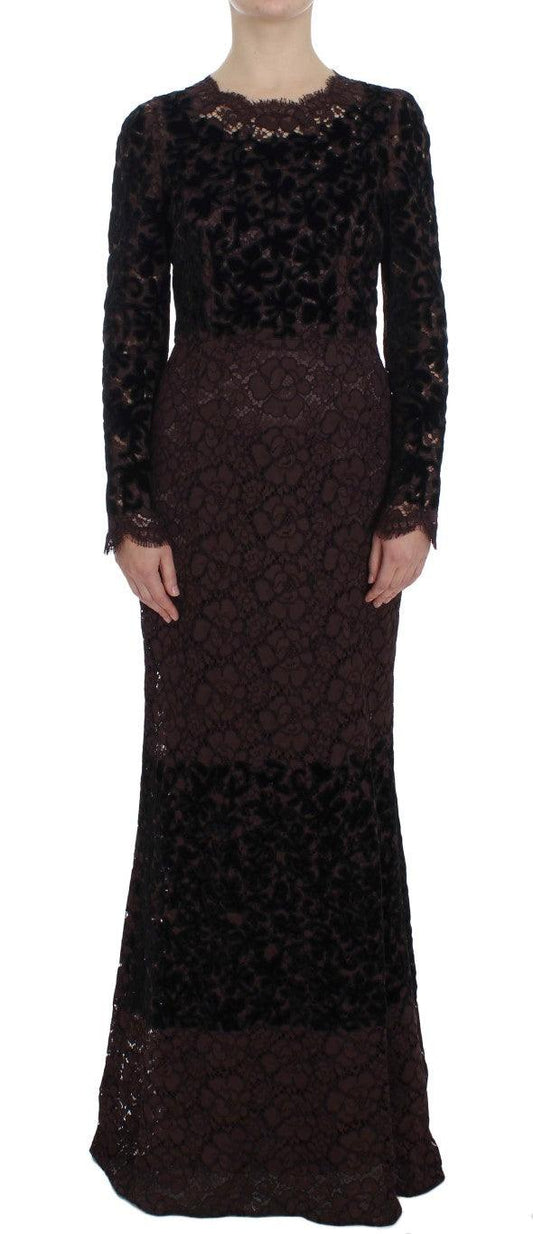 Dolce & Gabbana Elegant Purple Floral Lace Maxi Dress - Arichezz.store