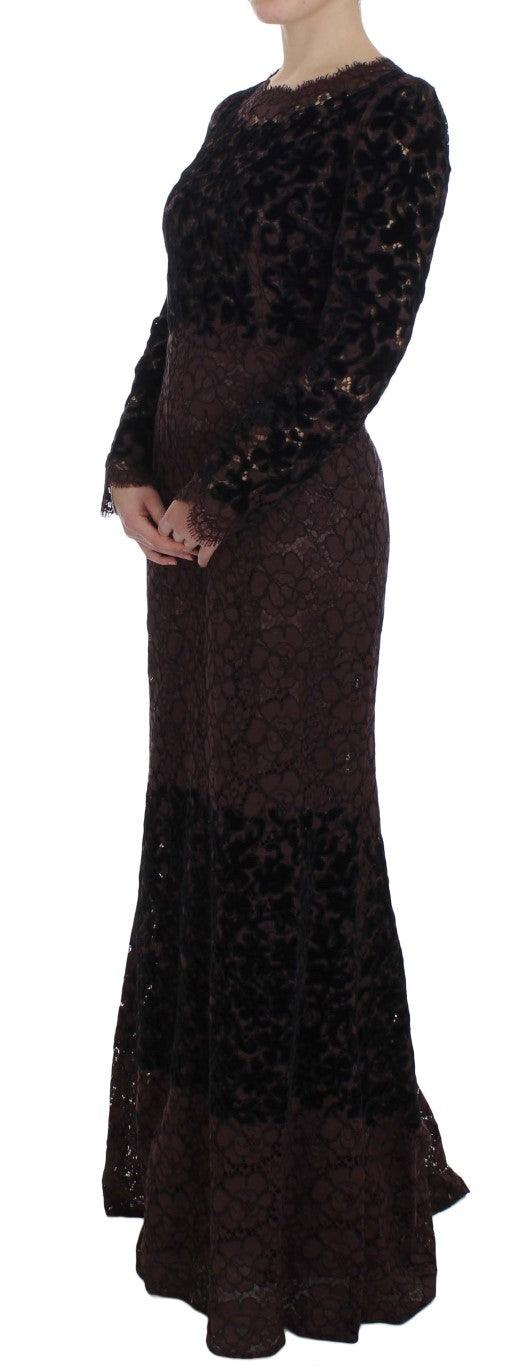 Dolce & Gabbana Elegant Purple Floral Lace Maxi Dress - Arichezz.store