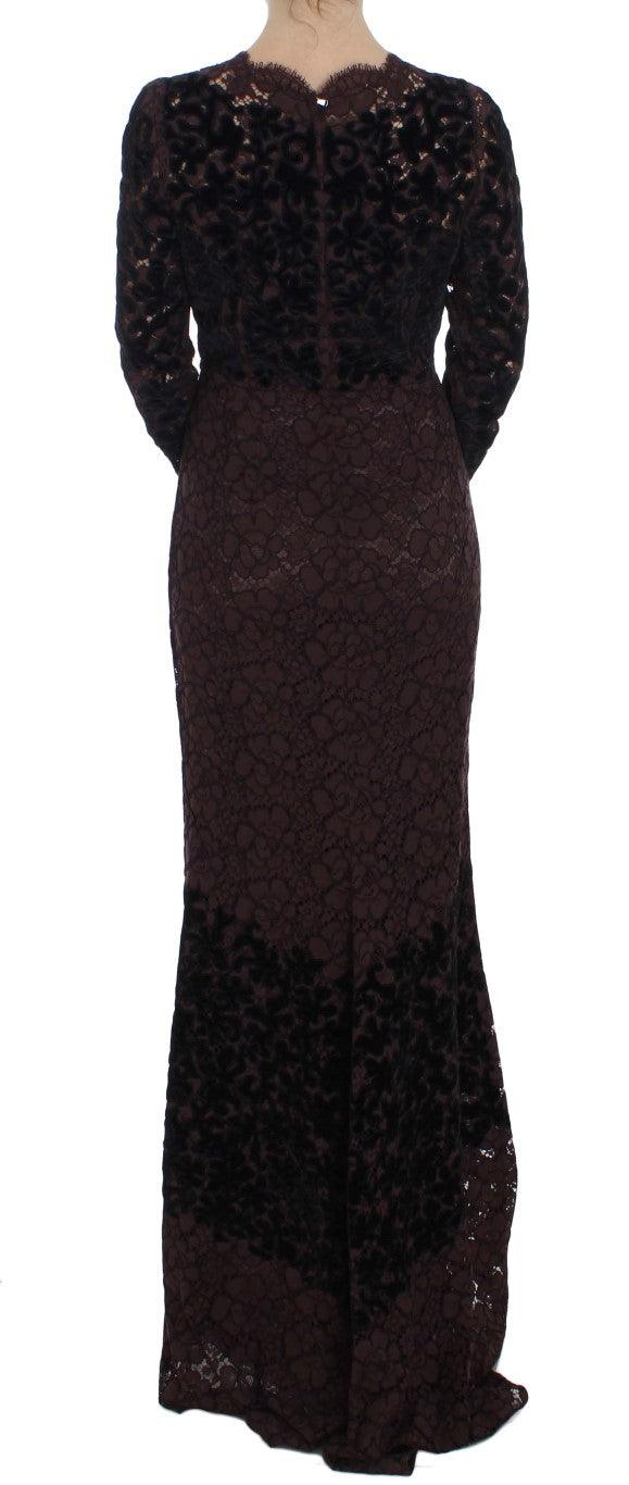 Dolce & Gabbana Elegant Purple Floral Lace Maxi Dress - Arichezz.store