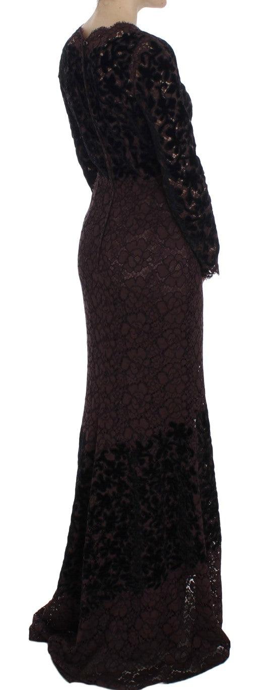 Dolce & Gabbana Elegant Purple Floral Lace Maxi Dress - Arichezz.store