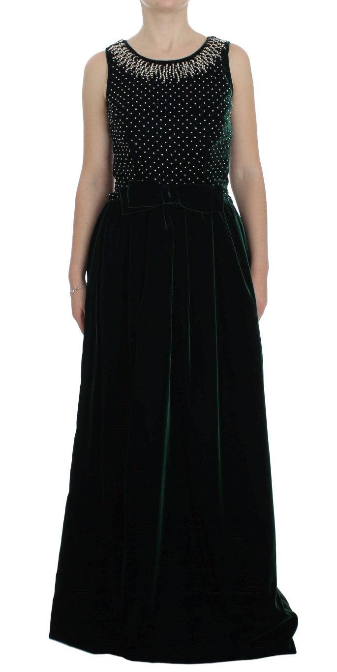 Dolce & Gabbana Enchanted Emerald Velvet Crystal Maxi Dress - Arichezz.store