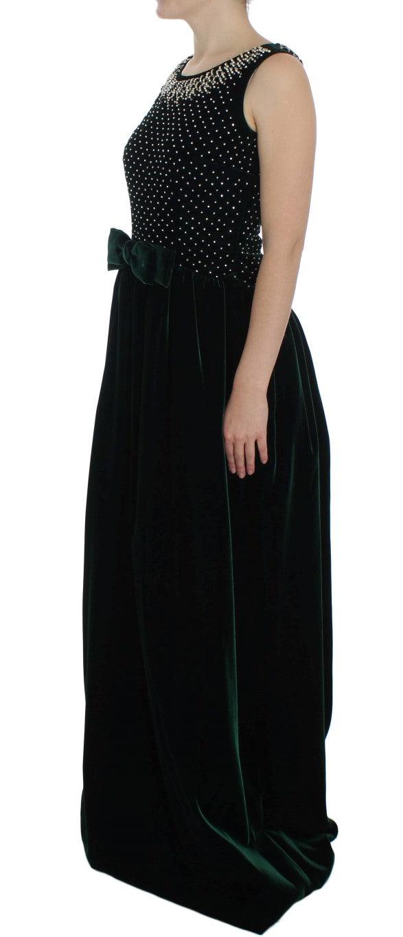 Dolce & Gabbana Enchanted Emerald Velvet Crystal Maxi Dress - Arichezz.store