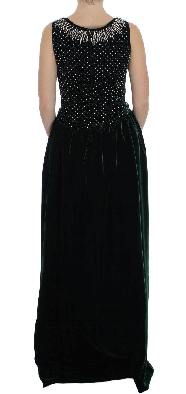 Dolce & Gabbana Enchanted Emerald Velvet Crystal Maxi Dress - Arichezz.store