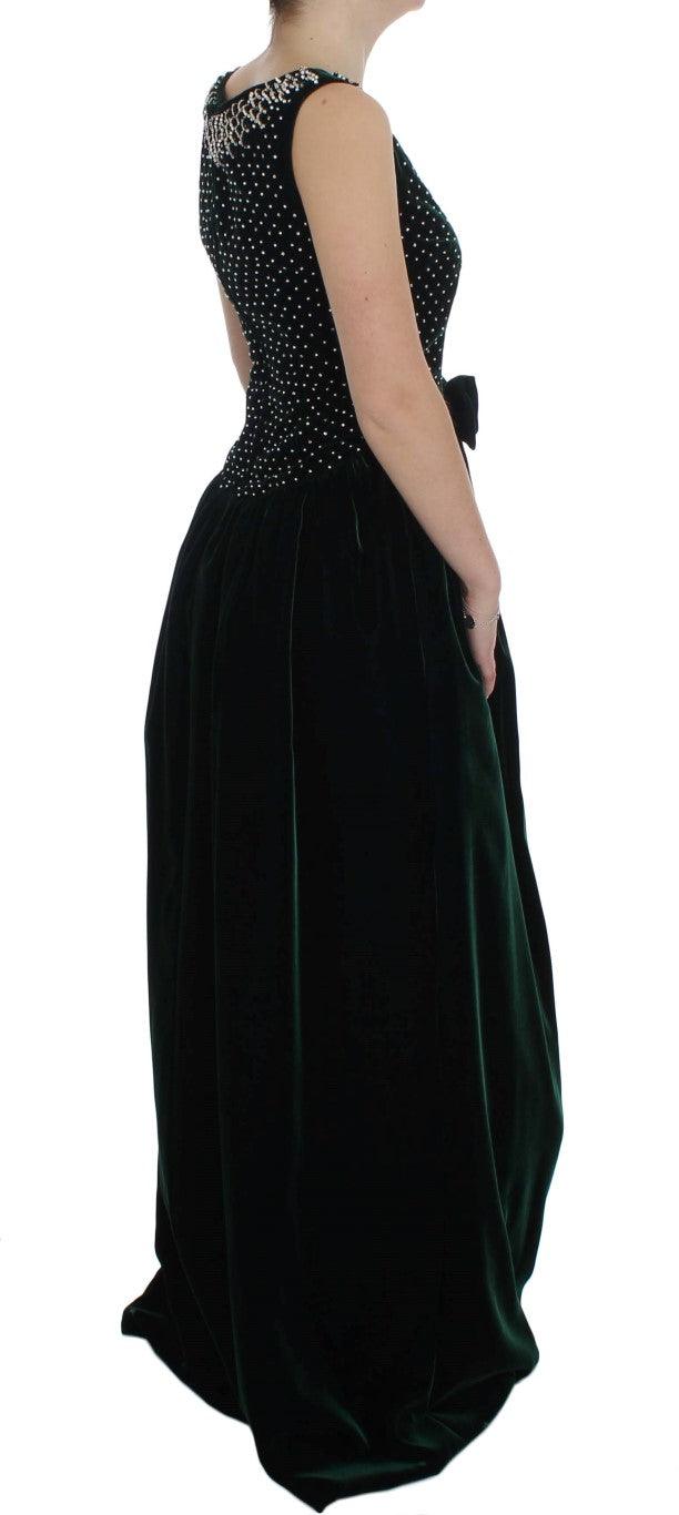 Dolce & Gabbana Enchanted Emerald Velvet Crystal Maxi Dress - Arichezz.store