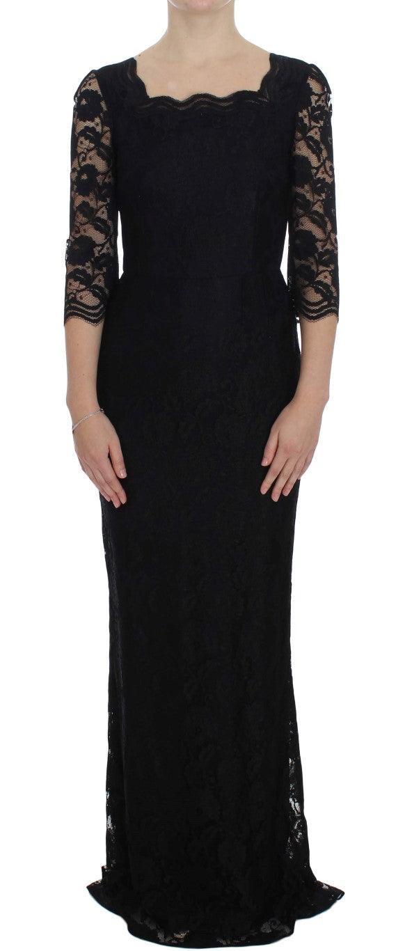 Dolce & Gabbana Elegant Black Floral Lace Maxi Dress - Arichezz.store