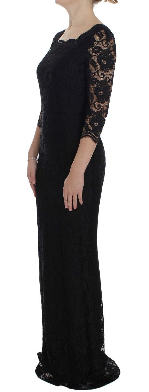 Dolce & Gabbana Elegant Black Floral Lace Maxi Dress - Arichezz.store