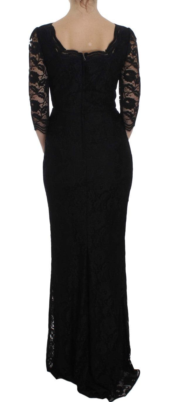 Dolce & Gabbana Elegant Black Floral Lace Maxi Dress - Arichezz.store