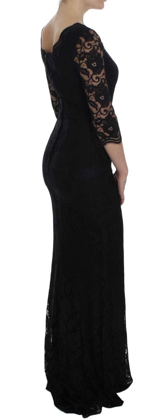 Dolce & Gabbana Elegant Black Floral Lace Maxi Dress - Arichezz.store