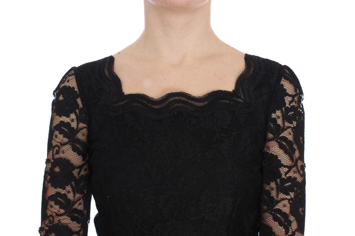 Dolce & Gabbana Elegant Black Floral Lace Maxi Dress - Arichezz.store