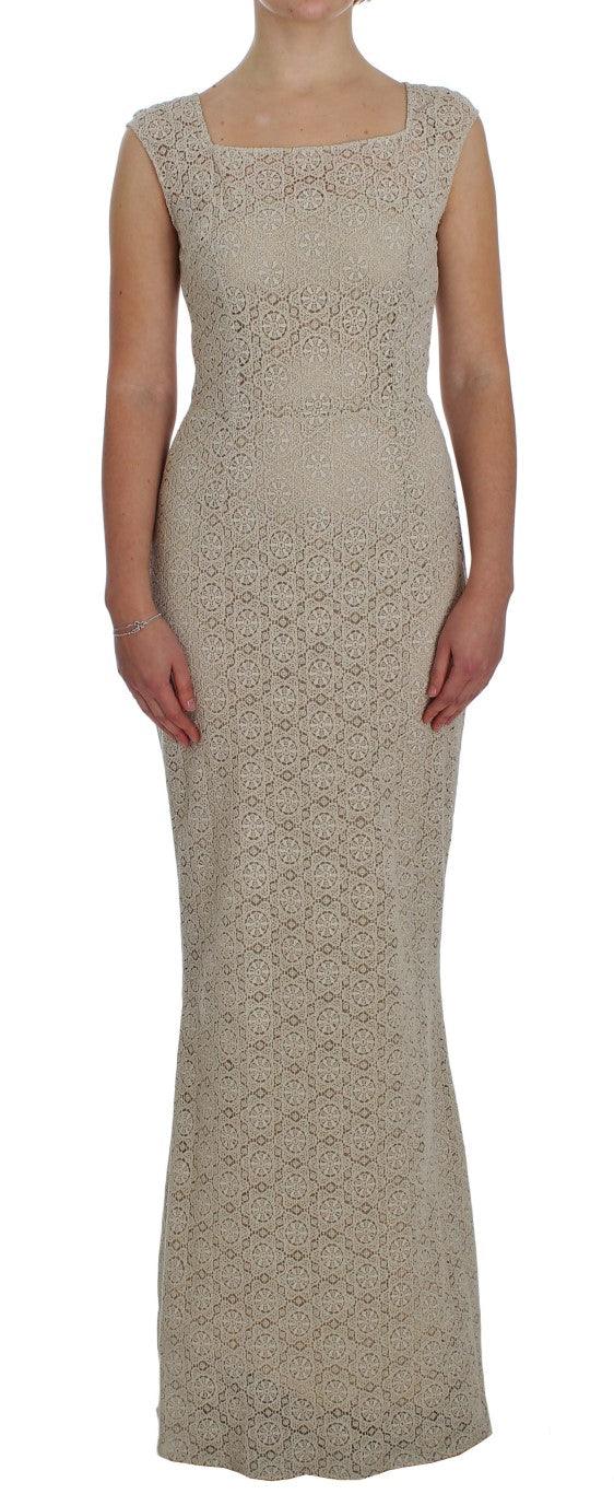 Dolce & Gabbana Elegant Beige Floral Cutout Maxi Dress - Arichezz.store