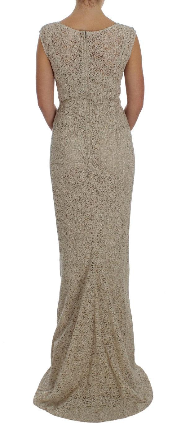 Dolce & Gabbana Elegant Beige Floral Cutout Maxi Dress - Arichezz.store