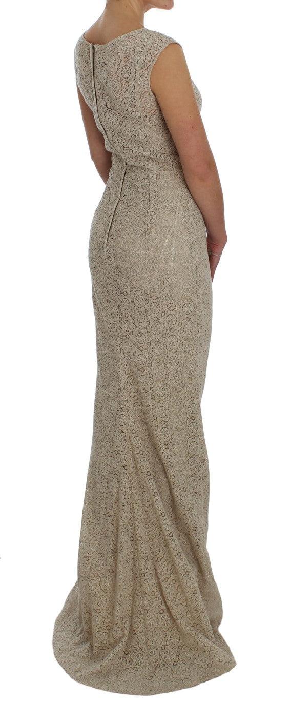 Dolce & Gabbana Elegant Beige Floral Cutout Maxi Dress - Arichezz.store