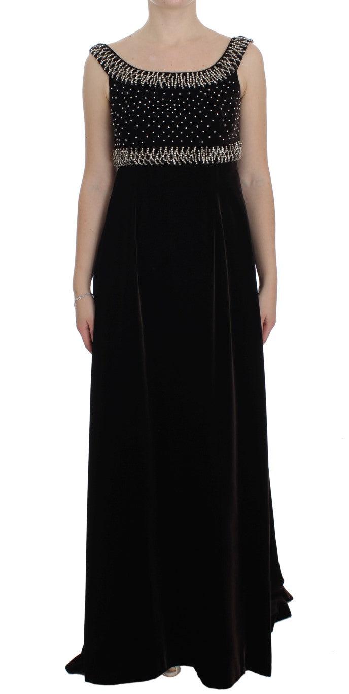 Dolce & Gabbana Elegant Brown Velvet Crystal Gown - Arichezz.store