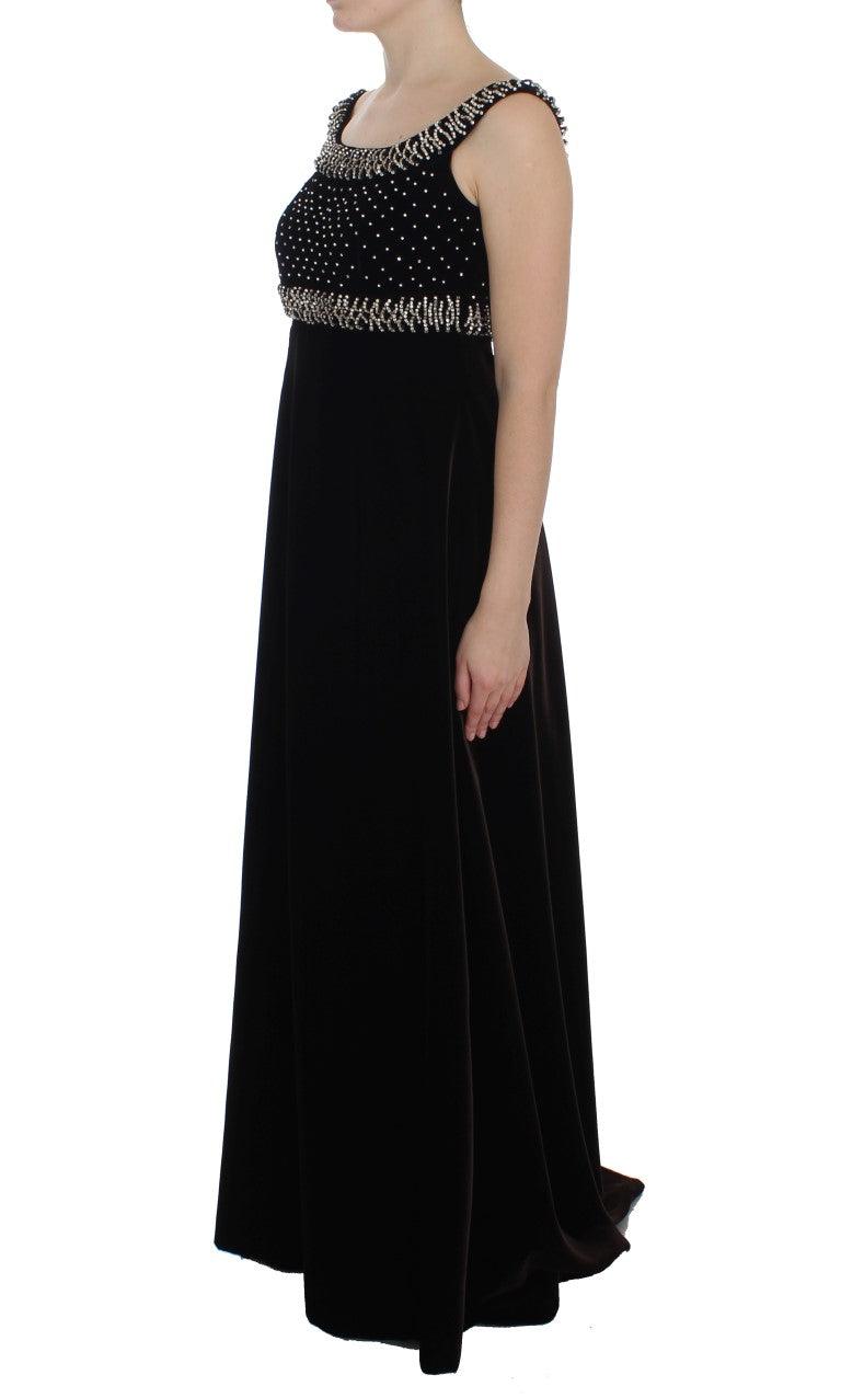 Dolce & Gabbana Elegant Brown Velvet Crystal Gown - Arichezz.store