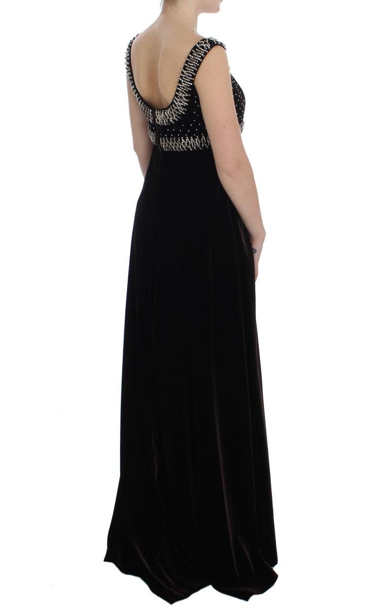 Dolce & Gabbana Elegant Brown Velvet Crystal Gown - Arichezz.store